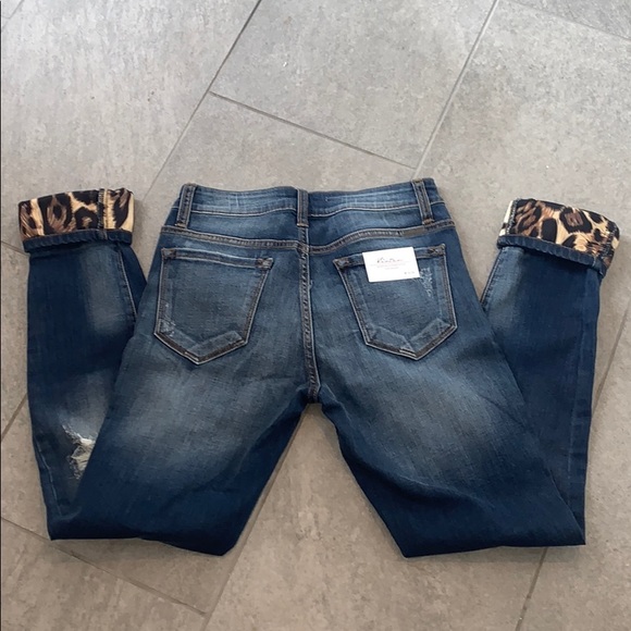 KanCan denim distressed leopard fabric jeans - Picture 3 of 10